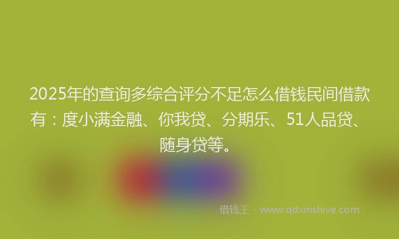 2025年的查询多综合评分不足怎么借钱民间借款有：度小满金融、你我贷、分期乐、51人品贷、随身贷等。
