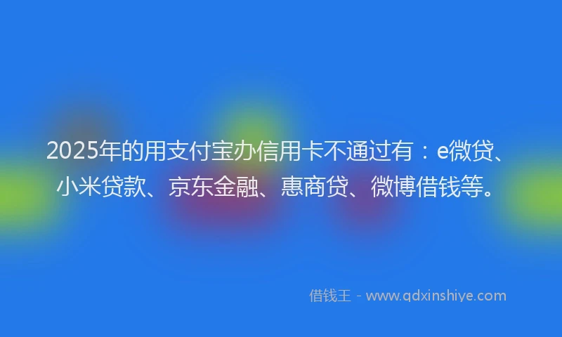 2025年的用支付宝办信用卡不通过有：e微贷、小米贷款、京东金融、惠商贷、微博借钱等。