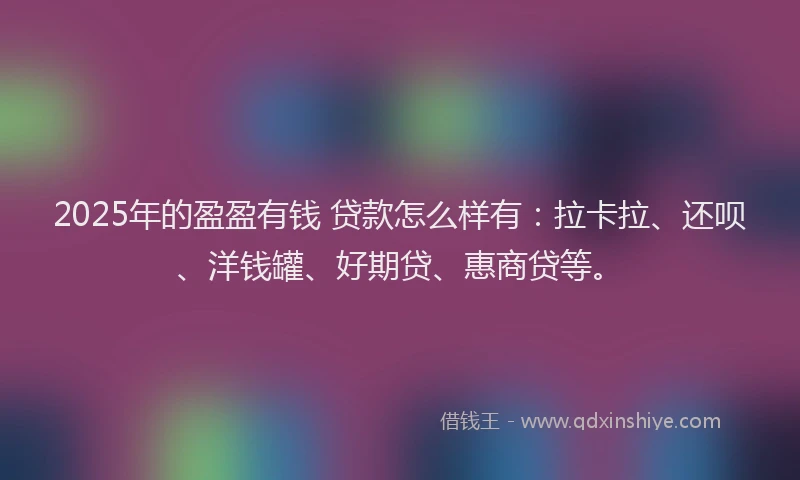 2025年的盈盈有钱 贷款怎么样有：拉卡拉、还呗、洋钱罐、好期贷、惠商贷等。