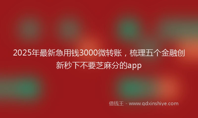 2025年最新急用钱3000微转账，梳理五个金融创新秒下不要芝麻分的app