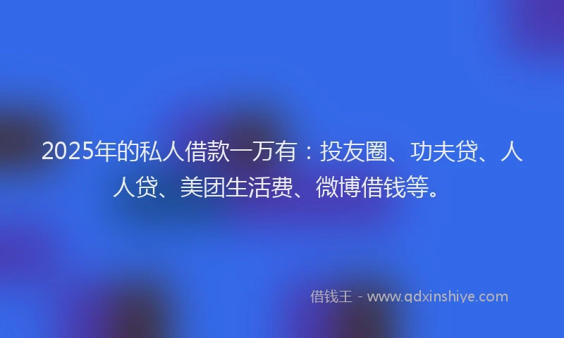 2025年的私人借款一万有：投友圈、功夫贷、人人贷、美团生活费、微博借钱等。