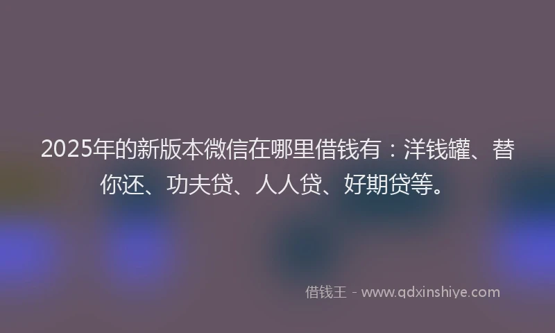 2025年的新版本微信在哪里借钱有：洋钱罐、替你还、功夫贷、人人贷、好期贷等。