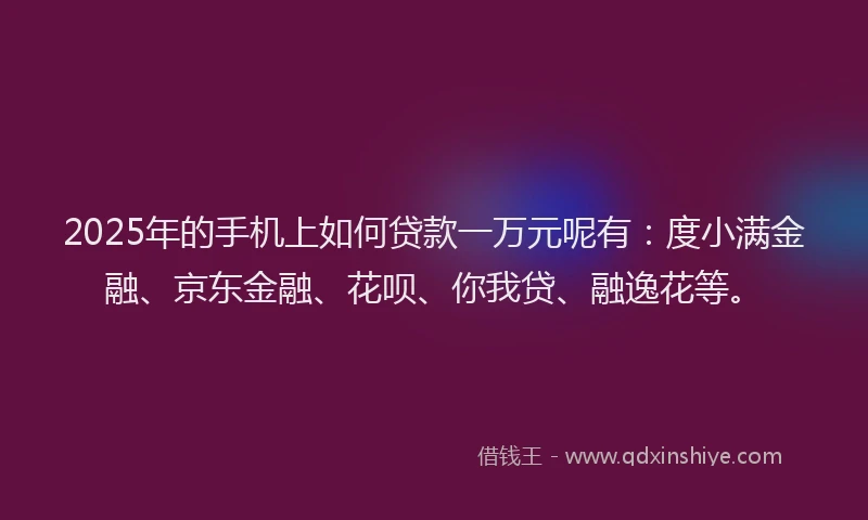 2025年的手机上如何贷款一万元呢有：度小满金融、京东金融、花呗、你我贷、融逸花等。
