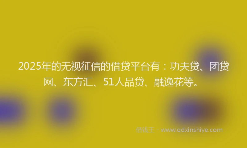 2025年的无视征信的借贷平台有：功夫贷、团贷网、东方汇、51人品贷、融逸花等。