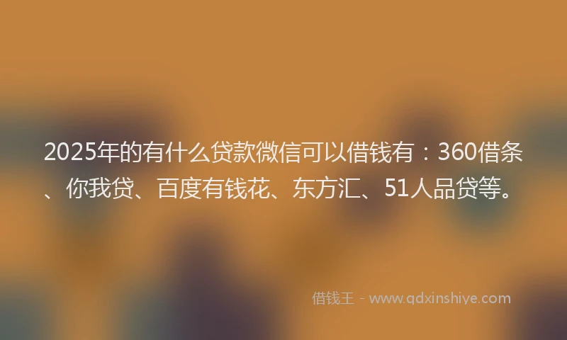 2025年的有什么贷款微信可以借钱有：360借条、你我贷、百度有钱花、东方汇、51人品贷等。
