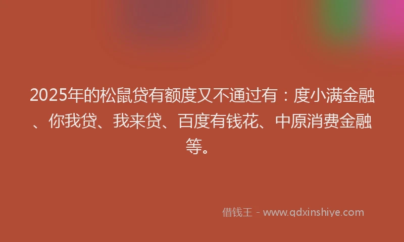 2025年的松鼠贷有额度又不通过有：度小满金融、你我贷、我来贷、百度有钱花、中原消费金融等。