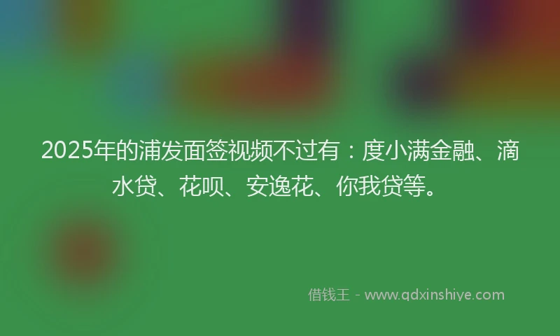 2025年的浦发面签视频不过有：度小满金融、滴水贷、花呗、安逸花、你我贷等。