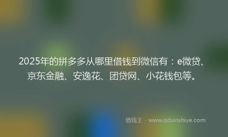 2025年的拼多多从哪里借钱到微信有：e微贷、京东金融、安逸花、团贷网、小花钱包等。