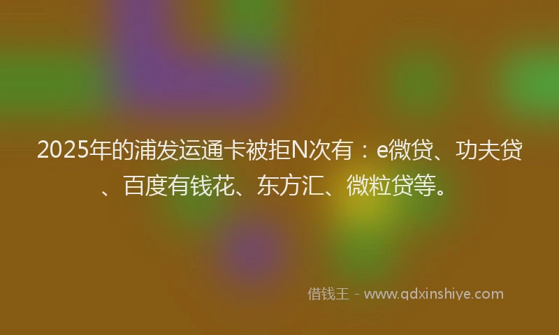 2025年的浦发运通卡被拒N次有：e微贷、功夫贷、百度有钱花、东方汇、微粒贷等。