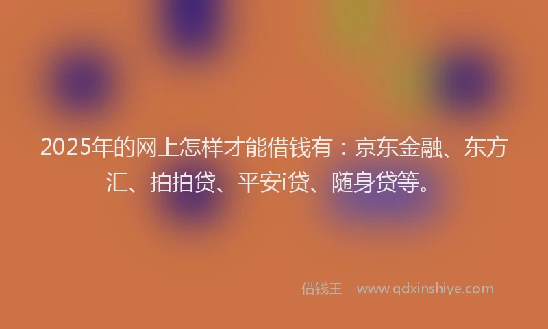 2025年的网上怎样才能借钱有：京东金融、东方汇、拍拍贷、平安i贷、随身贷等。