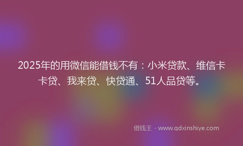2025年的用微信能借钱不有：小米贷款、维信卡卡贷、我来贷、快贷通、51人品贷等。