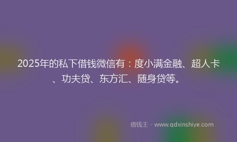 2025年的私下借钱微信有:度小满金融、超人卡、功夫贷、东方汇、随身贷等。