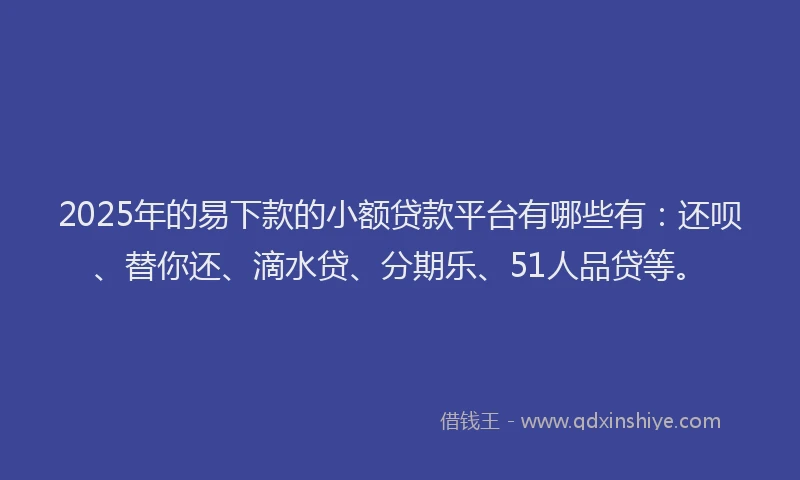 2025年的易下款的小额贷款平台有哪些有:还呗、替你还、滴水贷、分期乐、51人品贷等。