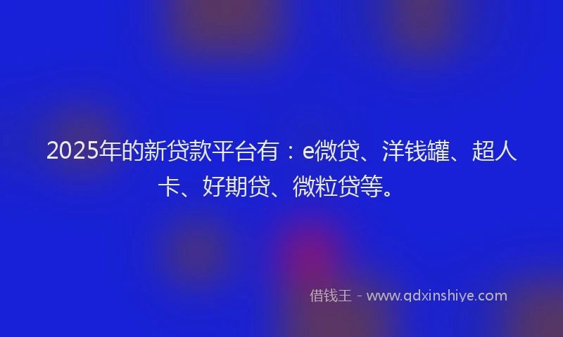 2025年的新贷款平台有：e微贷、洋钱罐、超人卡、好期贷、微粒贷等。