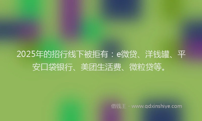2025年的招行线下被拒有：e微贷、洋钱罐、平安口袋银行、美团生活费、微粒贷等。