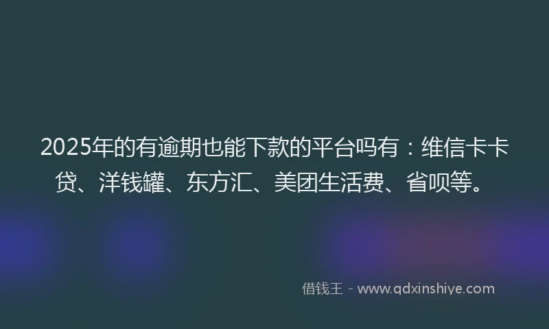 2025年的有逾期也能下款的平台吗有：维信卡卡贷、洋钱罐、东方汇、美团生活费、省呗等。