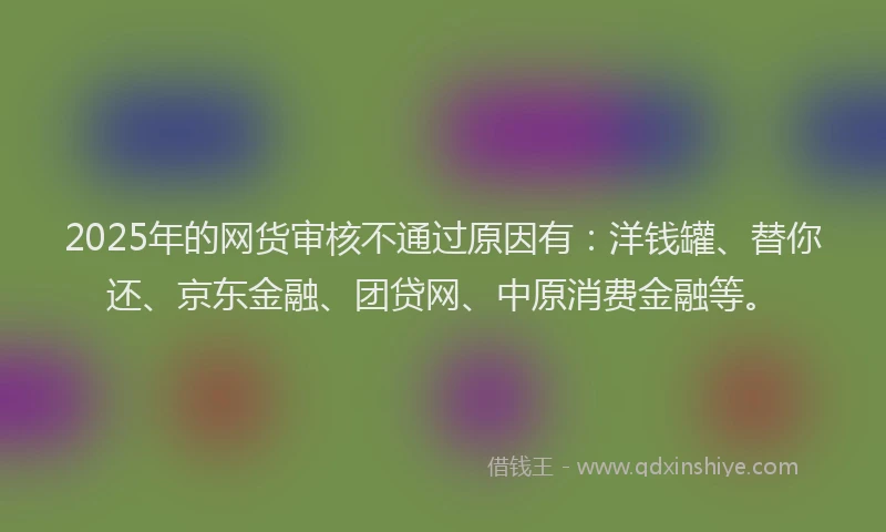 2025年的网货审核不通过原因有：洋钱罐、替你还、京东金融、团贷网、中原消费金融等。