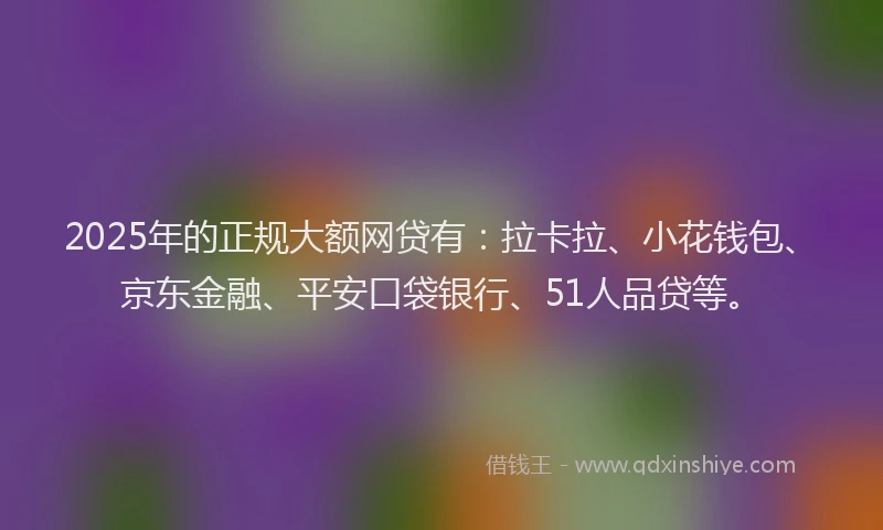 2025年的正规大额网贷有：拉卡拉、小花钱包、京东金融、平安口袋银行、51人品贷等。