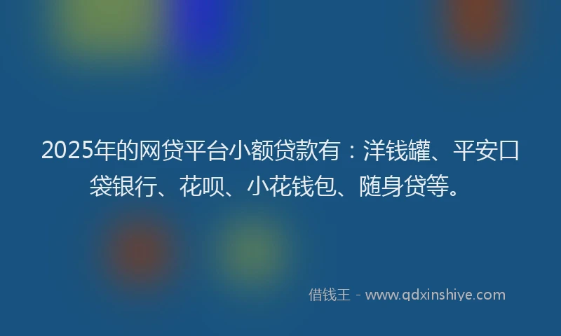 2025年的网贷平台小额贷款有：洋钱罐、平安口袋银行、花呗、小花钱包、随身贷等。