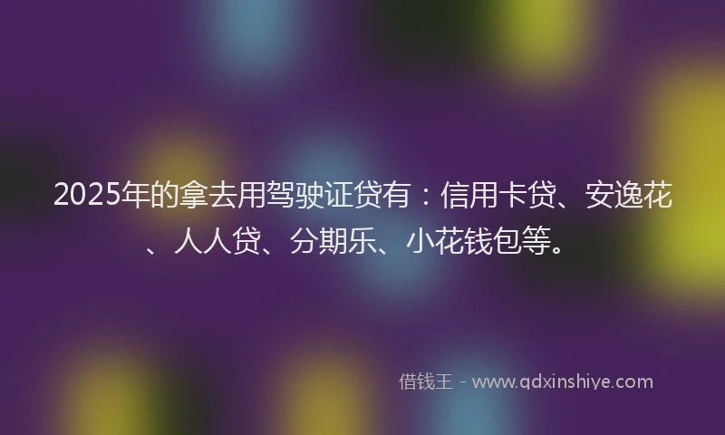 2025年的拿去用驾驶证贷有：信用卡贷、安逸花、人人贷、分期乐、小花钱包等。