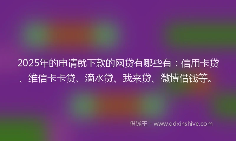 2025年的申请就下款的网贷有哪些有：信用卡贷、维信卡卡贷、滴水贷、我来贷、微博借钱等。