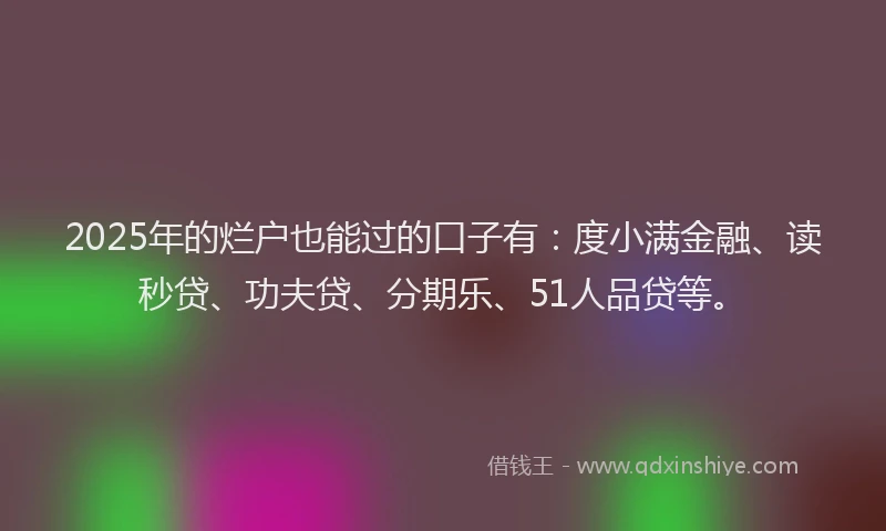 2025年的烂户也能过的口子有：度小满金融、读秒贷、功夫贷、分期乐、51人品贷等。
