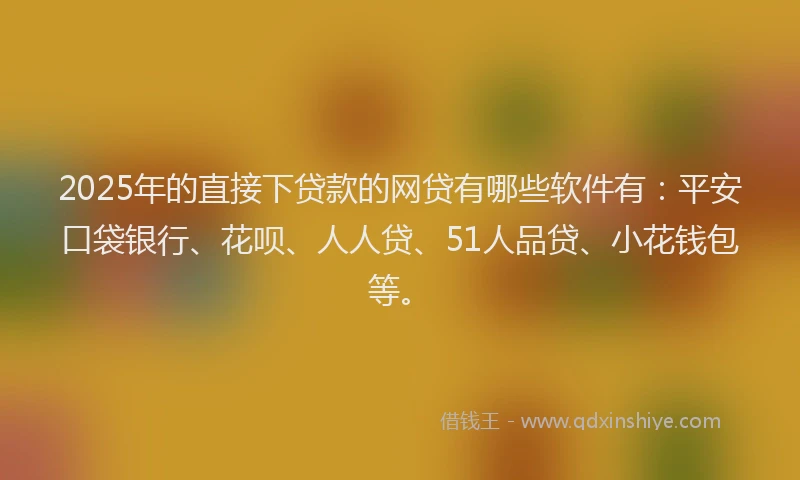 2025年的直接下贷款的网贷有哪些软件有：平安口袋银行、花呗、人人贷、51人品贷、小花钱包等。