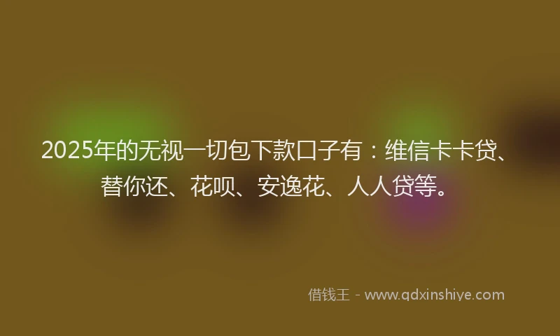 2025年的无视一切包下款口子有：维信卡卡贷、替你还、花呗、安逸花、人人贷等。