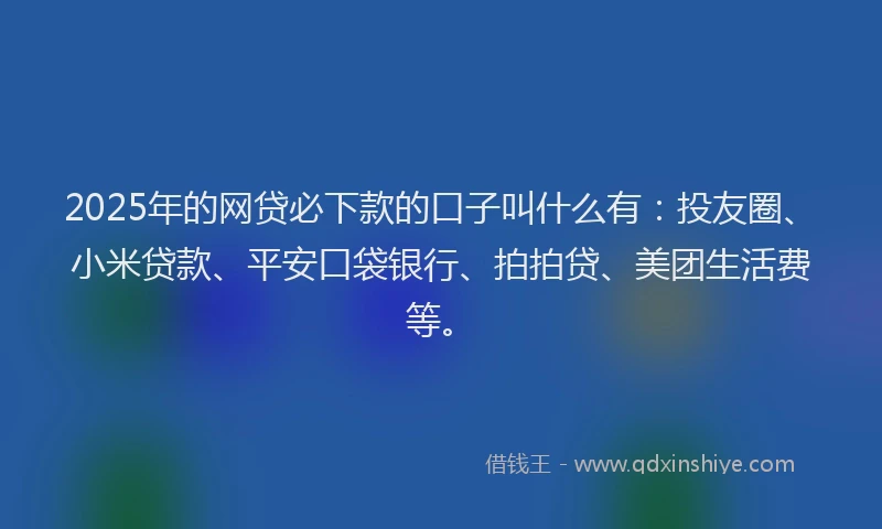 2025年的网贷必下款的口子叫什么有：投友圈、小米贷款、平安口袋银行、拍拍贷、美团生活费等。