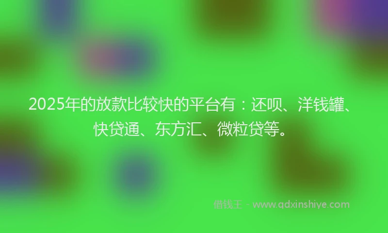 2025年的放款比较快的平台有：还呗、洋钱罐、快贷通、东方汇、微粒贷等。