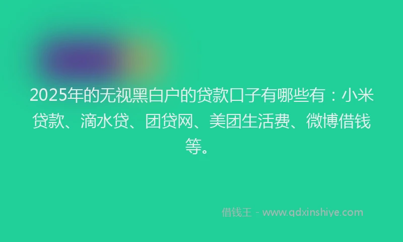 2025年的无视黑白户的贷款口子有哪些有：小米贷款、滴水贷、团贷网、美团生活费、微博借钱等。