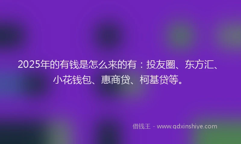 2025年的有钱是怎么来的有：投友圈、东方汇、小花钱包、惠商贷、柯基贷等。