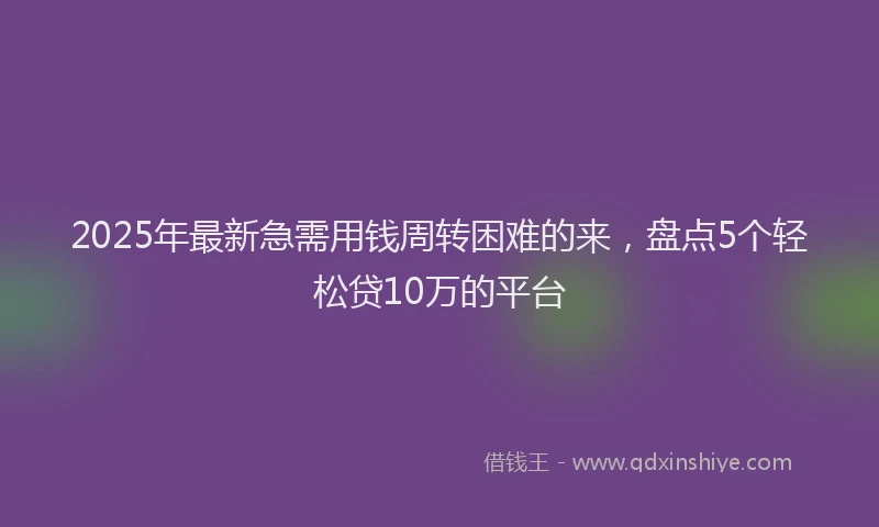 2025年最新急需用钱周转困难的来，盘点5个轻松贷10万的平台
