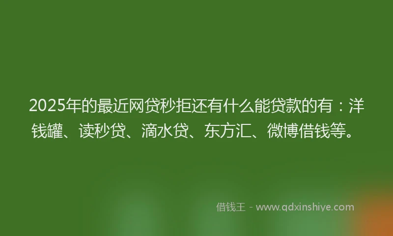2025年的最近网贷秒拒还有什么能贷款的有：洋钱罐、读秒贷、滴水贷、东方汇、微博借钱等。