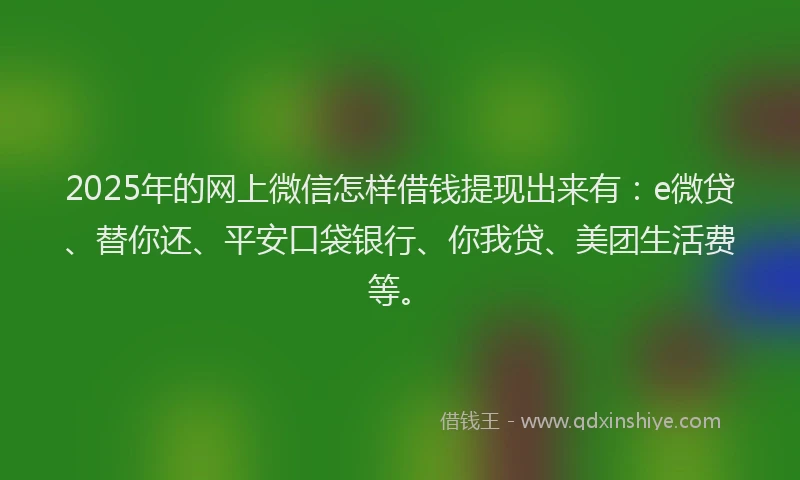 2025年的网上微信怎样借钱提现出来有：e微贷、替你还、平安口袋银行、你我贷、美团生活费等。