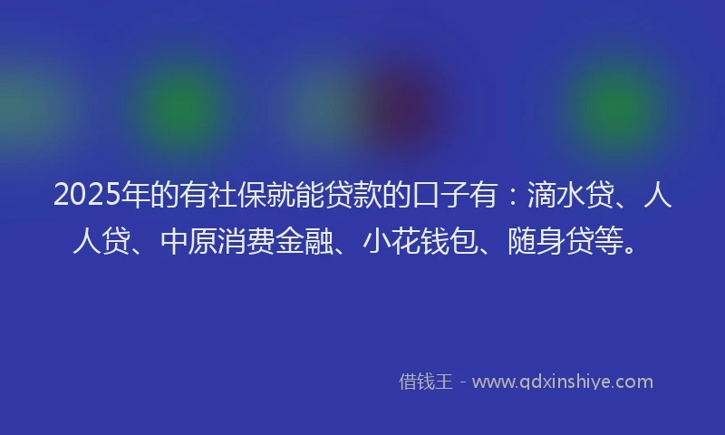 2025年的有社保就能贷款的口子有：滴水贷、人人贷、中原消费金融、小花钱包、随身贷等。