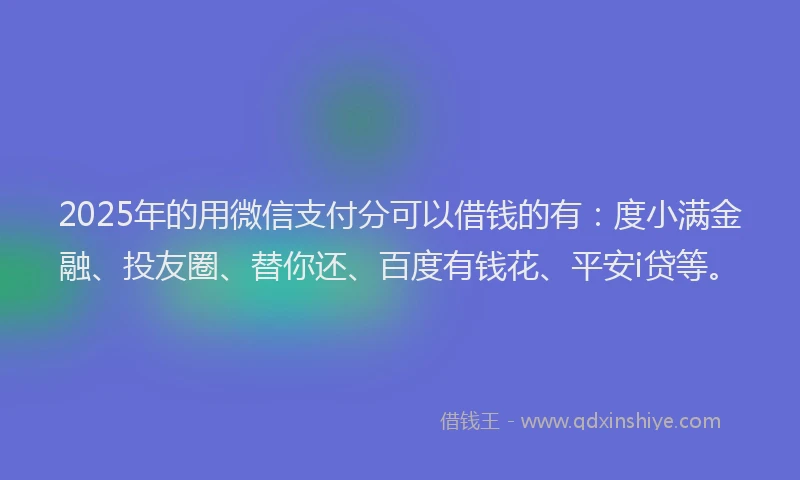 2025年的用微信支付分可以借钱的有：度小满金融、投友圈、替你还、百度有钱花、平安i贷等。