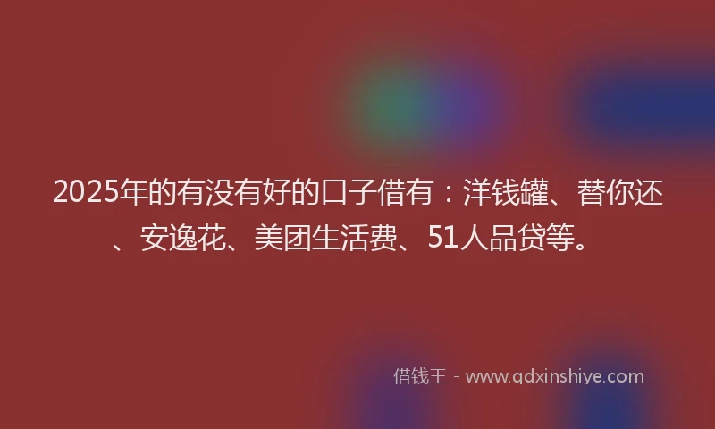 2025年的有没有好的口子借有：洋钱罐、替你还、安逸花、美团生活费、51人品贷等。