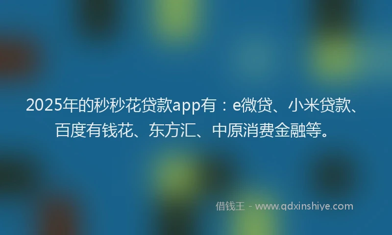 2025年的秒秒花贷款app有：e微贷、小米贷款、百度有钱花、东方汇、中原消费金融等。