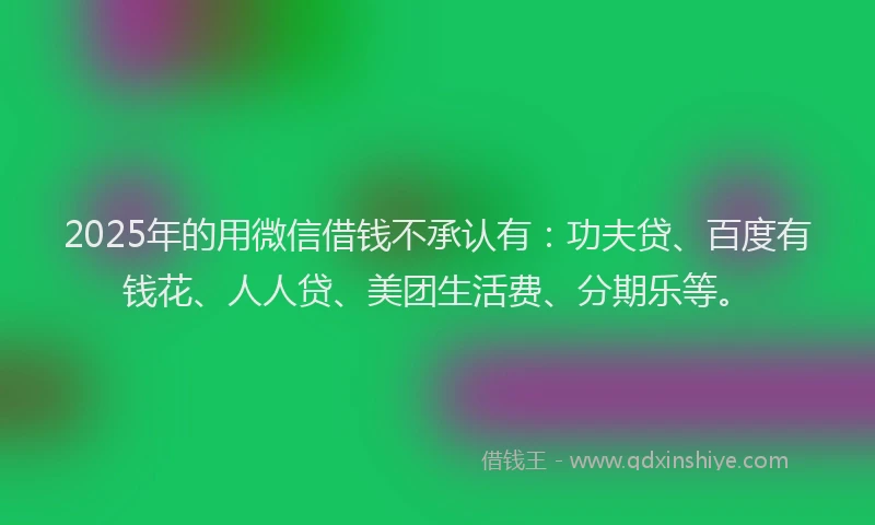 2025年的用微信借钱不承认有：功夫贷、百度有钱花、人人贷、美团生活费、分期乐等。
