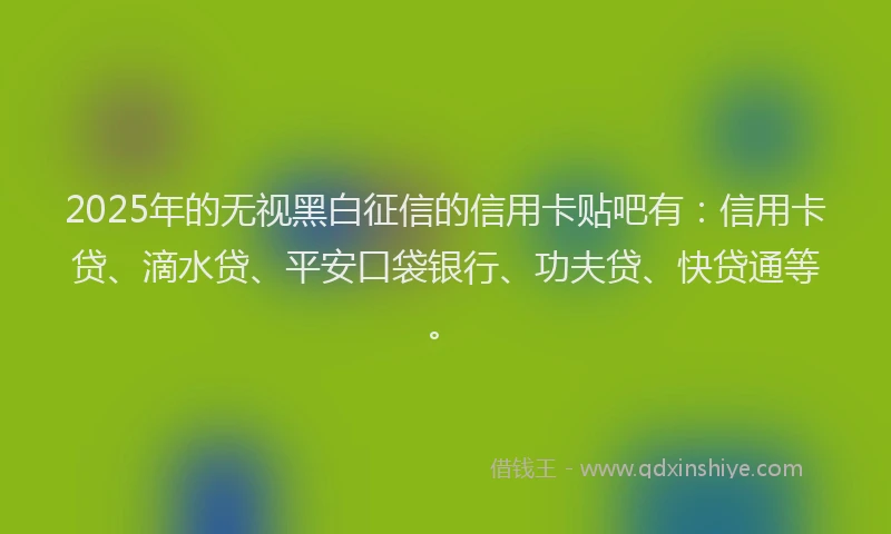 2025年的无视黑白征信的信用卡贴吧有:信用卡贷、滴水贷、平安口袋银行、功夫贷、快贷通等。