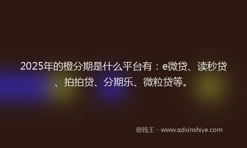 2025年的橙分期是什么平台有:e微贷、读秒贷、拍拍贷、分期乐、微粒贷等。