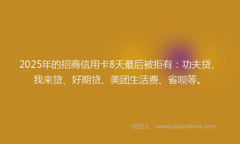 2025年的招商信用卡8天最后被拒有：功夫贷、我来贷、好期贷、美团生活费、省呗等。