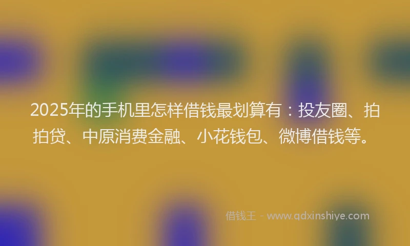 2025年的手机里怎样借钱最划算有：投友圈、拍拍贷、中原消费金融、小花钱包、微博借钱等。