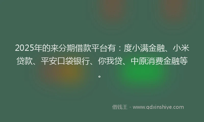 2025年的来分期借款平台有：度小满金融、小米贷款、平安口袋银行、你我贷、中原消费金融等。