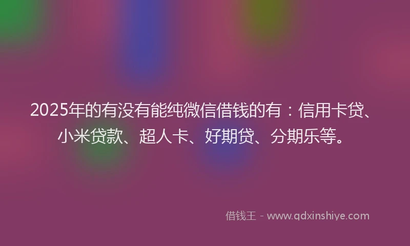2025年的有没有能纯微信借钱的有：信用卡贷、小米贷款、超人卡、好期贷、分期乐等。
