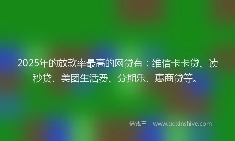 2025年的放款率最高的网贷有：维信卡卡贷、读秒贷、美团生活费、分期乐、惠商贷等。
