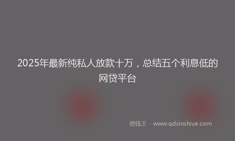 2025年最新纯私人放款十万，总结五个利息低的网贷平台