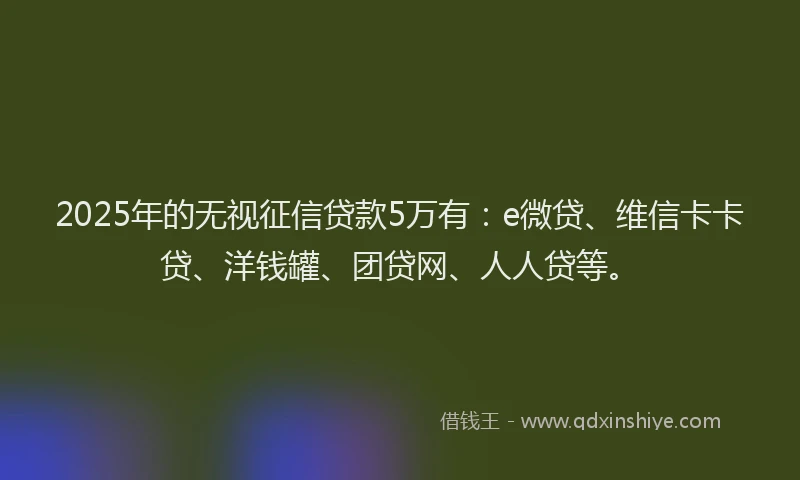 2025年的无视征信贷款5万有：e微贷、维信卡卡贷、洋钱罐、团贷网、人人贷等。
