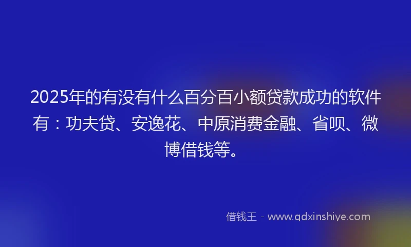 2025年的有没有什么百分百小额贷款成功的软件有：功夫贷、安逸花、中原消费金融、省呗、微博借钱等。